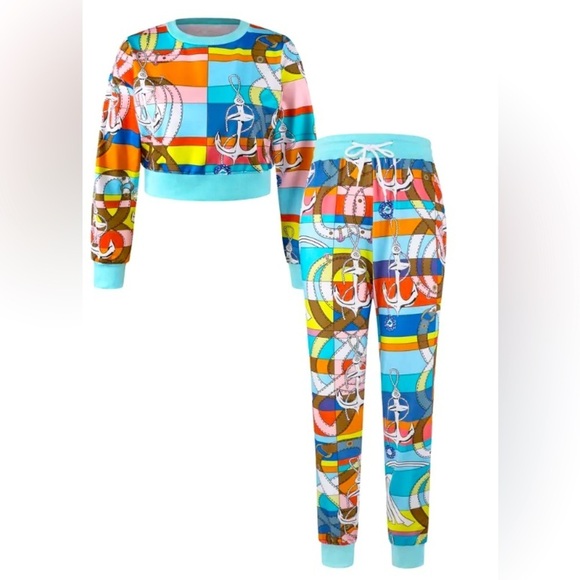 2 Pc: Sailor Print Pullover Sweatshirt w/Matching Drawstring Pants, NWOT - Picture 2 of 8